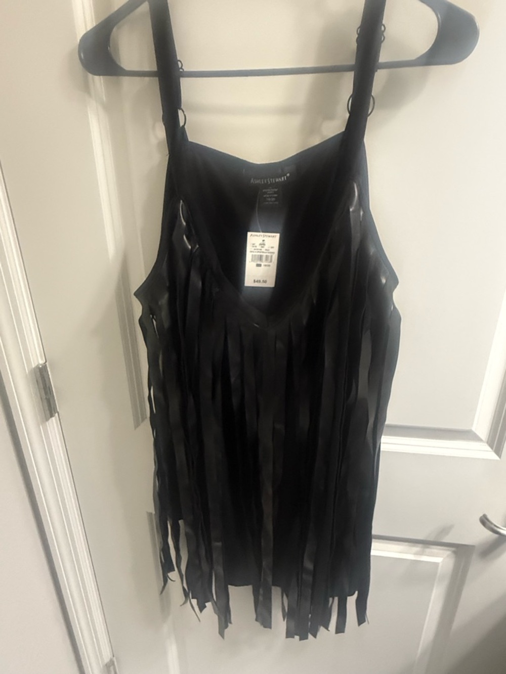 Ashley Stewart Black Sleeveless Fringe  Tank Top